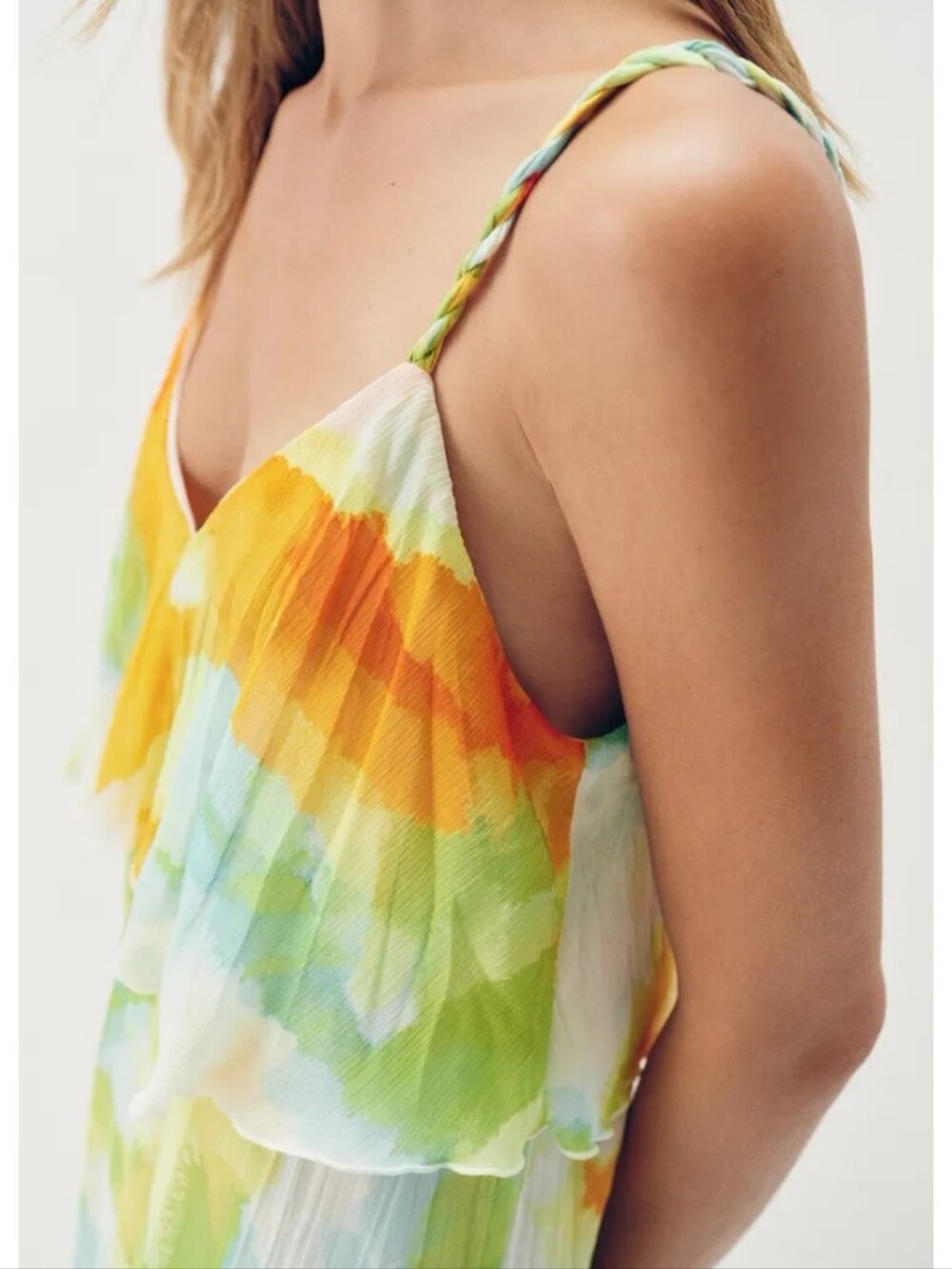 Zara Watercolor Tie-Dye Print Ruffle Midi Dress Sz-L - Picture 7 of 13